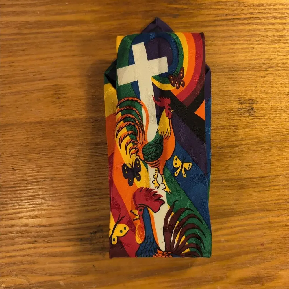 Eagles Wings Tie Mens One Size Multicolor Rooster Cross Christian Silk Striped